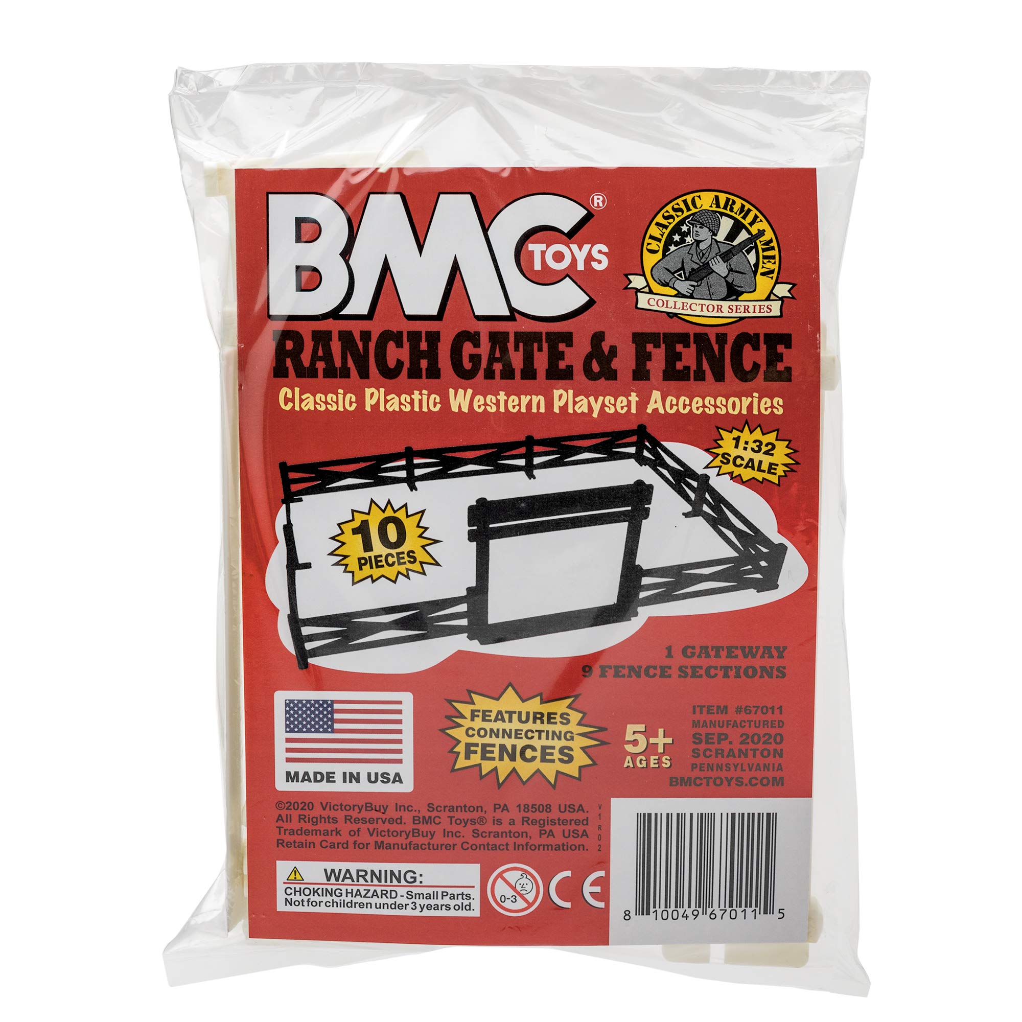 BMC Classic Marx Farm Ranch Fence & Gate Set - 10pc White Plastic Playset Accessory