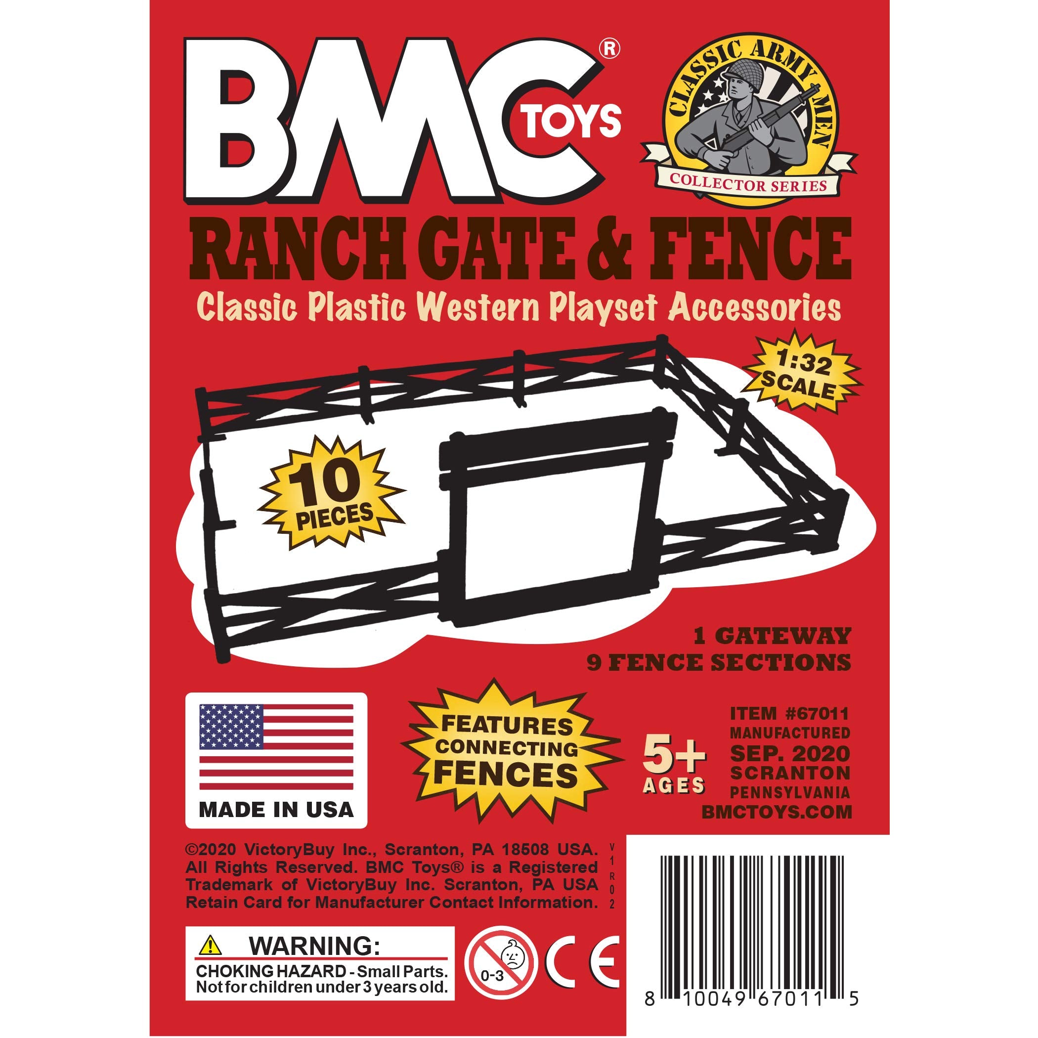 BMC Classic Marx Farm Ranch Fence & Gate Set - 10pc White Plastic Playset Accessory