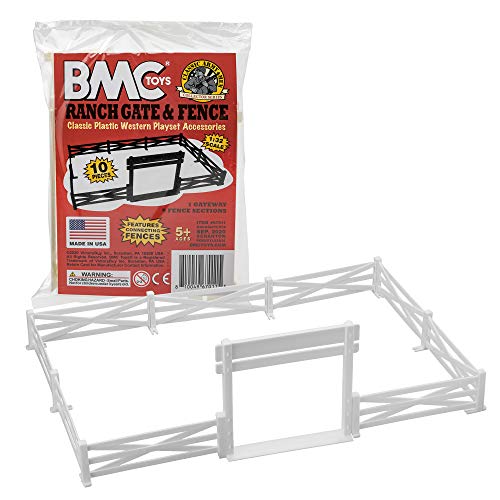 BMC Classic Marx Farm Ranch Fence & Gate Set - 10pc White Plastic Playset Accessory