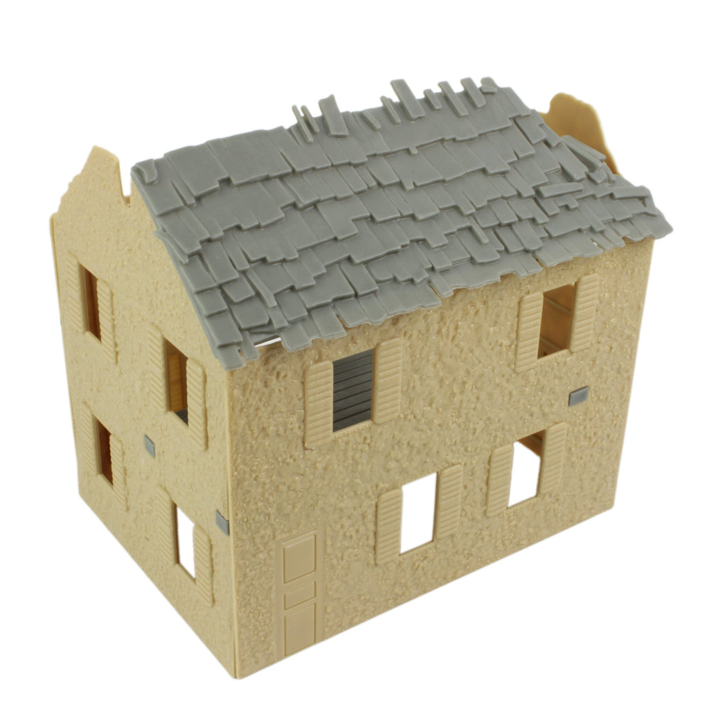 BMC Toys Bombed French Farm House - Plastic 1:32 Scale Playset Accessory (Tan with Gray Roof)