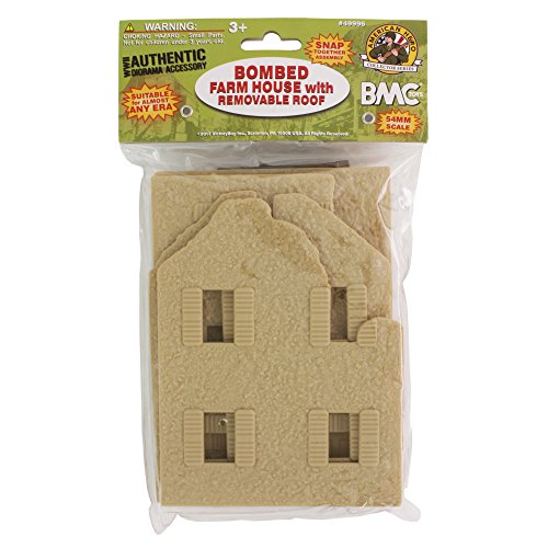 BMC Toys Bombed French Farm House - Plastic 1:32 Scale Playset Accessory (Tan with Gray Roof)