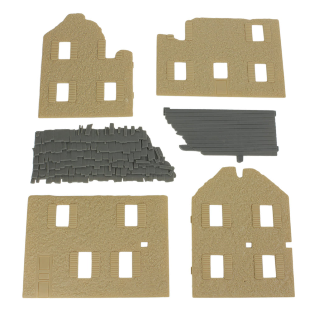 BMC Toys Bombed French Farm House - Plastic 1:32 Scale Playset Accessory (Tan with Gray Roof)
