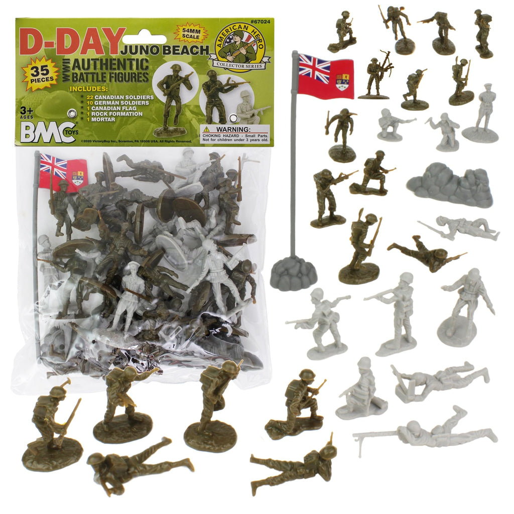 BMC Toys D-Day Juno Beach Plastic Army Men - 35pc Canadian & German Figures 1:32 Scale
