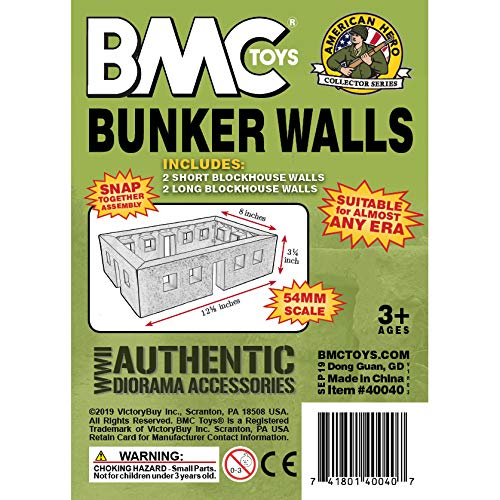 BMC Toys WW2 Blockhouse Bunker Walls - 1:32 Scale Plastic Playset Accessory (Stucco White)