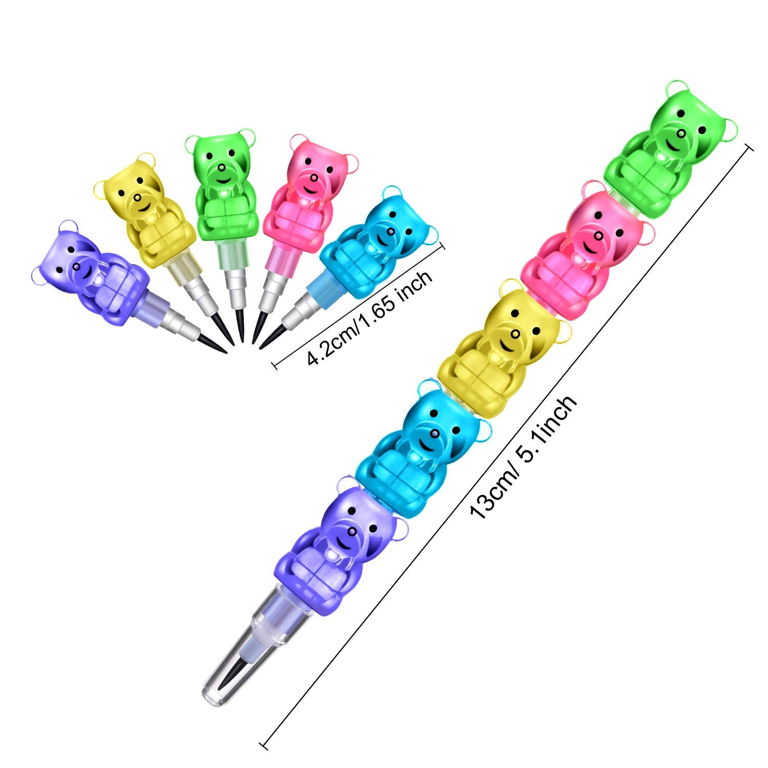 Boao 30 Stackable Bear Pencils – 5-in-1 Colored Plastic Pencils for Creative Play