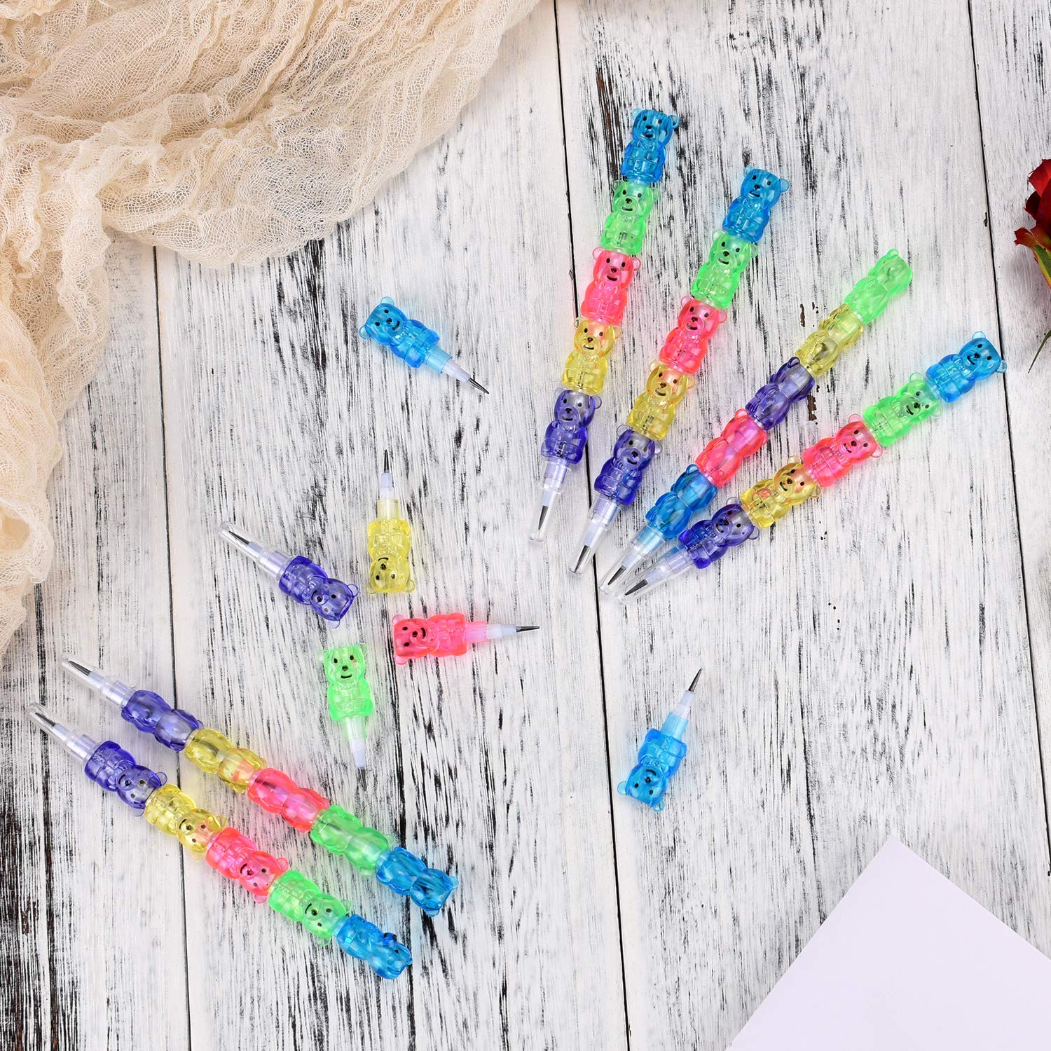 Boao 30 Stackable Bear Pencils – 5-in-1 Colored Plastic Pencils for Creative Play