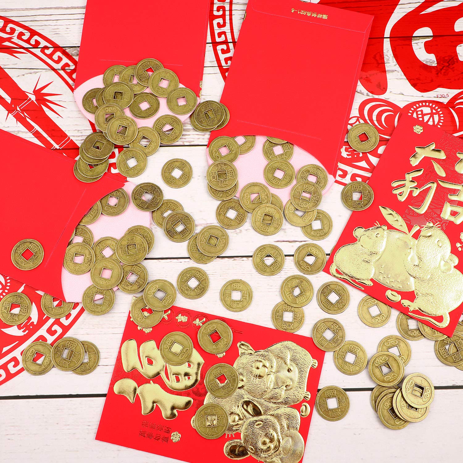 Boao 300-Piece Chinese Feng Shui Coins - Imitation Qing Dynasty Coins for Wealth and Good Luck (0.8 Inch)