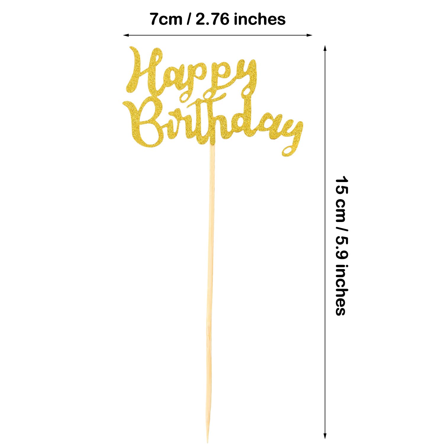 Boao 64-Pack Happy Birthday Cupcake Toppers – Glitter Cake Picks, 8 Colors, Non-Toxic Bamboo Stick Decorations for Parties