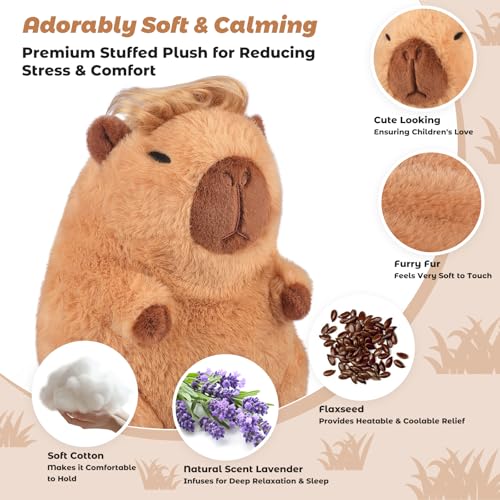 Bobbie & Laxi Microwavable Capybara Plush – Weighted Stuffed Animal with Lavender Scent, Heat & Cool Therapy for Kids and Adults