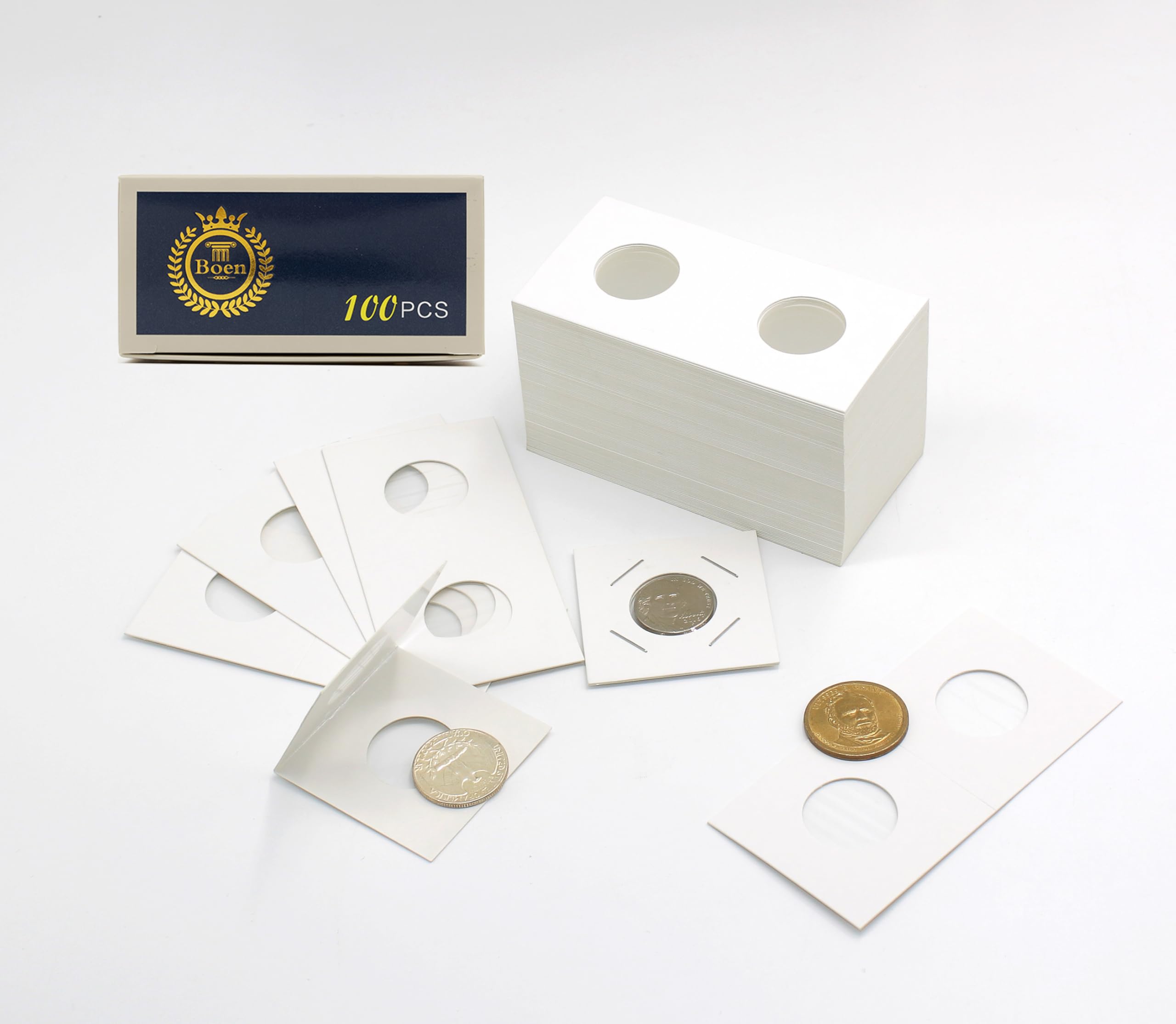 Boen 300-Pack 23mm Coin Flips for Nickel Holders – PVC-Free Cardboard 2x2 Flips