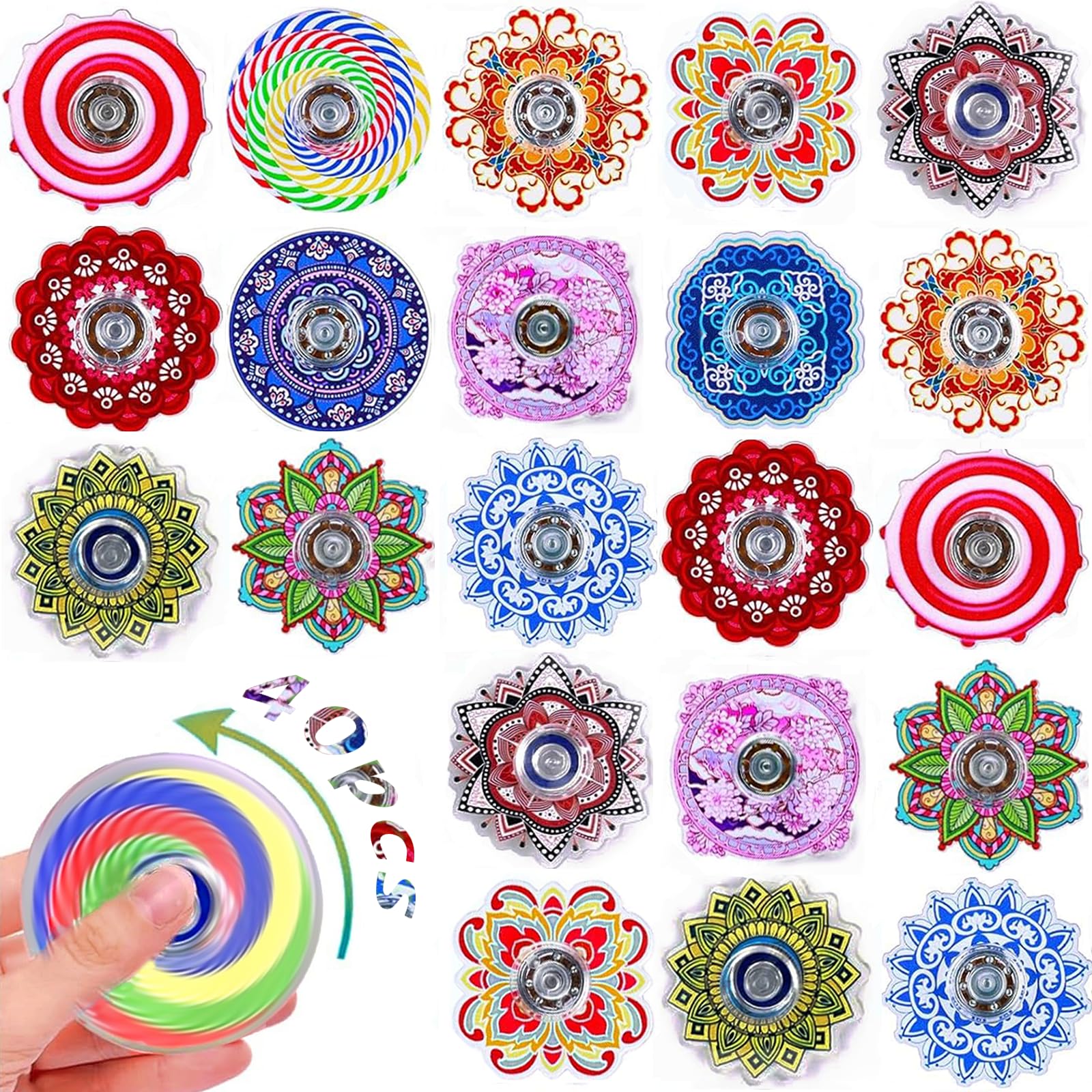 Bohemian Fidget Spinner 40-Pack: Bulk Mini Spinners for Kids & Adults, Stress Relief Toys for Classroom Prizes, Party Favors & Sensory Play