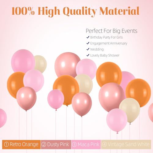 Boho Balloon Garland Arch Kit - Dusty Pink, Orange, Macaron Pink & Sand White - 114 Latex Balloons for Wedding, Birthday, Boho Party Decor - FunHot
