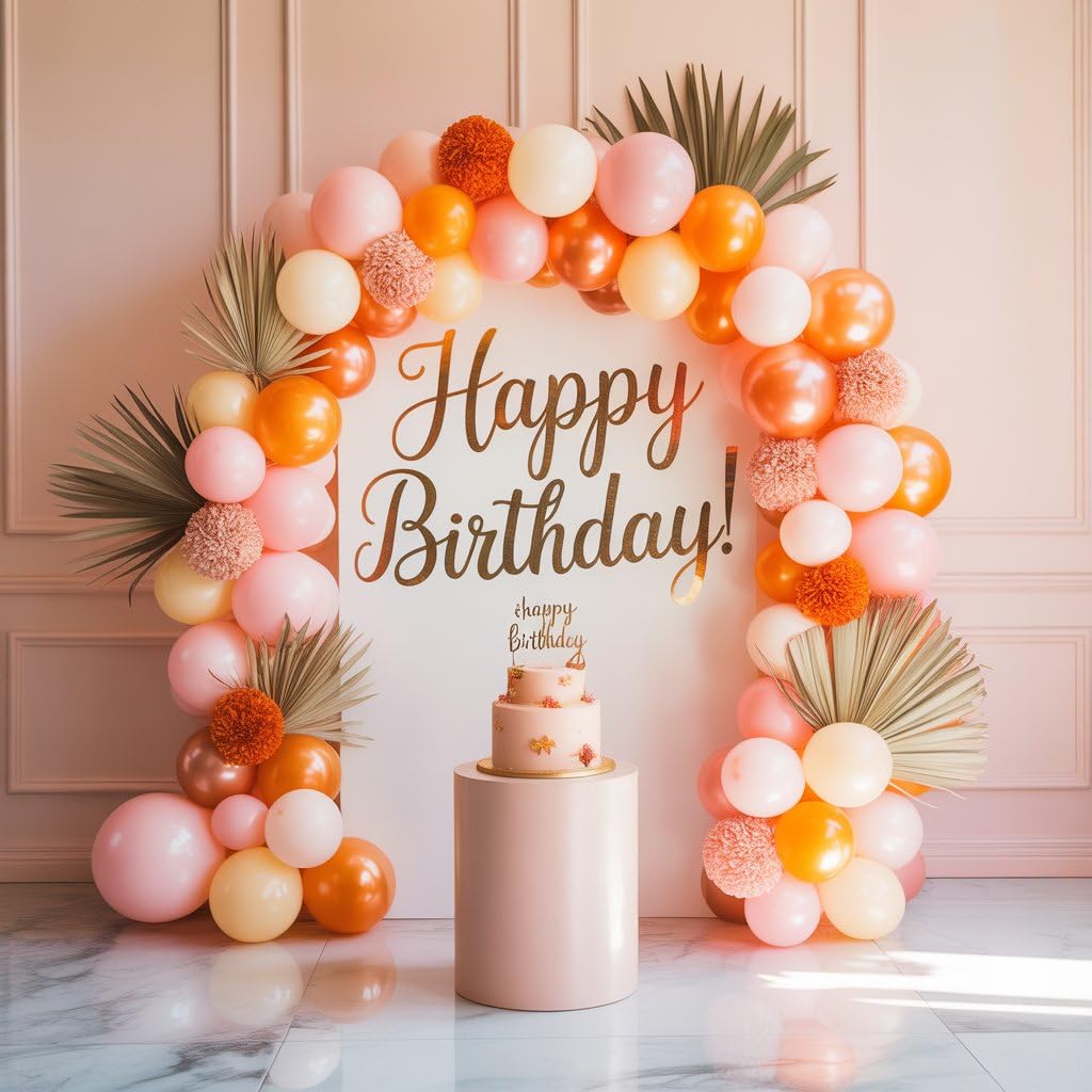 Boho Balloon Garland Arch Kit - Dusty Pink, Orange, Macaron Pink & Sand White - 114 Latex Balloons for Wedding, Birthday, Boho Party Decor - FunHot