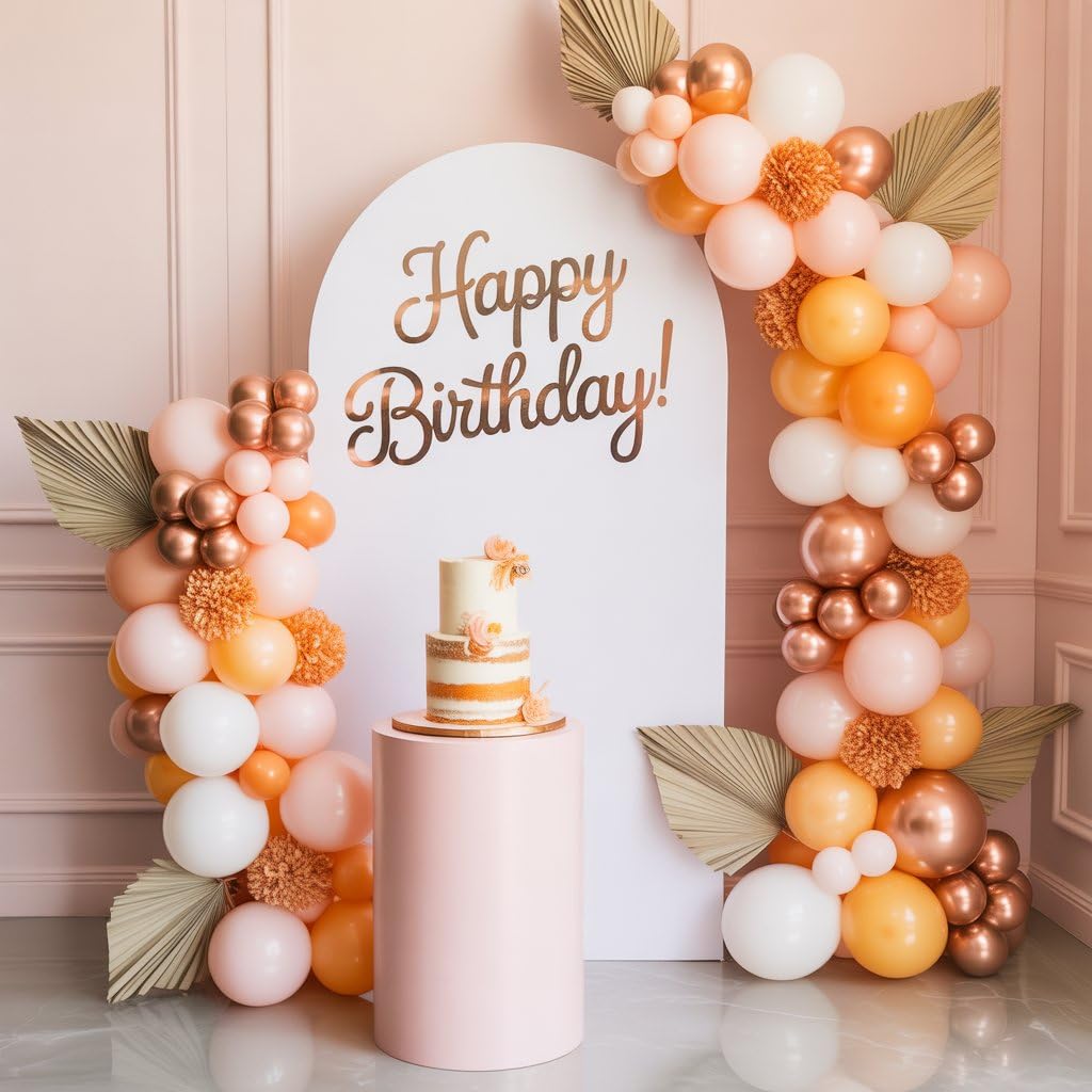 Boho Balloon Garland Arch Kit - Dusty Pink, Orange, Macaron Pink & Sand White - 114 Latex Balloons for Wedding, Birthday, Boho Party Decor - FunHot