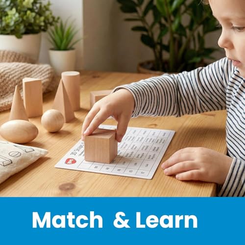 BOHS Geometric Solids Guess Game - 10 Wooden 3D Shapes for Kids Ages 3+