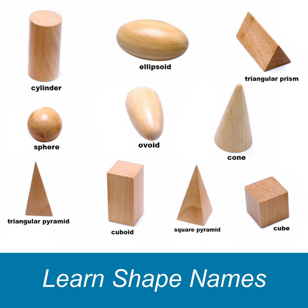 BOHS Geometric Solids Guess Game - 10 Wooden 3D Shapes for Kids Ages 3+