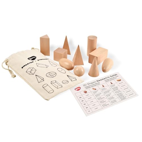 BOHS Geometric Solids Guess Game - 10 Wooden 3D Shapes for Kids Ages 3+