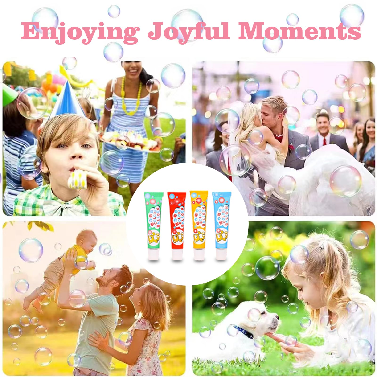 BolianOvi 20-Pack Blow Plastic Bubbles Toy Set with 40 Straws – Large Bubble Balloons for Parties and Birthdays