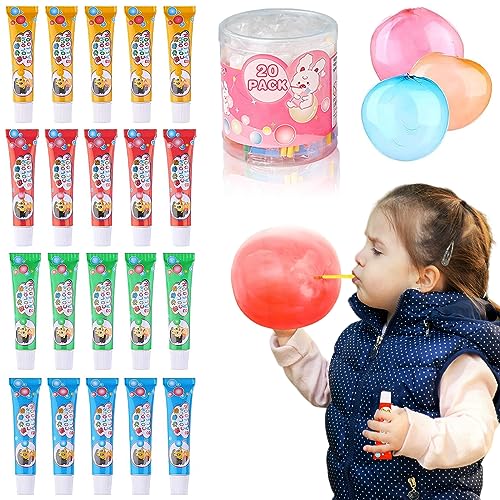 BolianOvi 20-Pack Blow Plastic Bubbles Toy Set with 40 Straws – Large Bubble Balloons for Parties and Birthdays