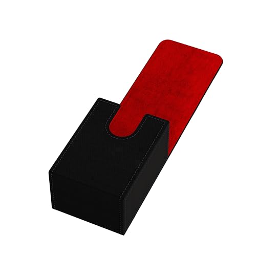 Boltquan Double Decker Leather Card Case – Holds Two Poker Decks, Magnetic Closure, Black-Red