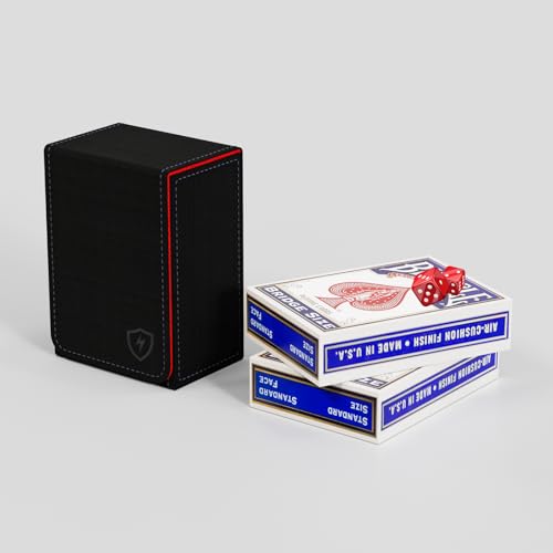Boltquan Double Decker Leather Card Case – Holds Two Poker Decks, Magnetic Closure, Black-Red