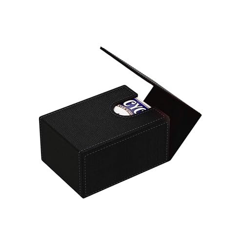Boltquan Double Decker Leather Poker Card Case – Holds Two Decks, Magnetic Closure, Black-Black