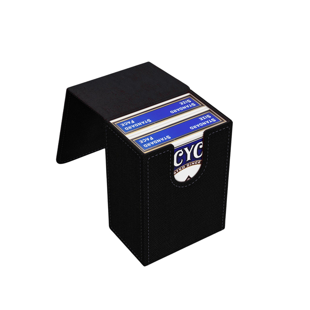 Boltquan Double Decker Leather Poker Card Case – Holds Two Decks, Magnetic Closure, Black-Black