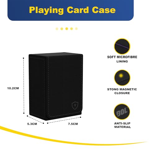 Boltquan Double Decker Leather Poker Card Case – Holds Two Decks, Magnetic Closure, Black-Black