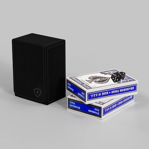 Boltquan Double Decker Leather Poker Card Case – Holds Two Decks, Magnetic Closure, Black-Black