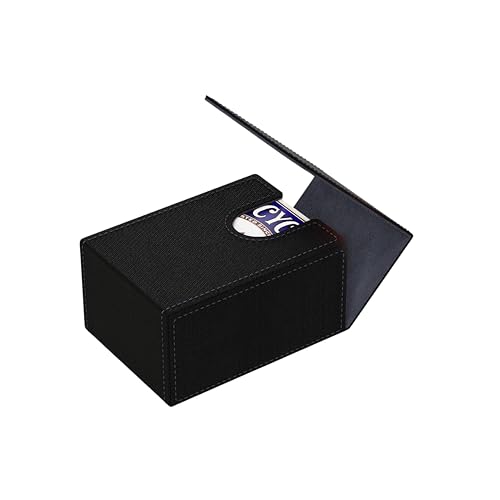 Boltquan Double Decker Poker Card Case – Holds Two Decks, Black-Grey, Faux Leather, Magnetic Closure