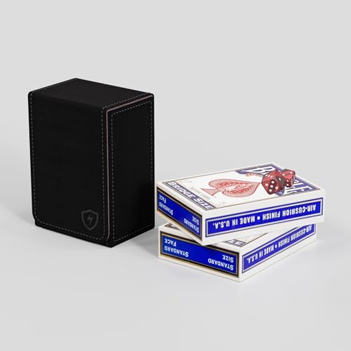 Boltquan Double Decker Poker Card Case – Holds Two Decks, Black-Grey, Faux Leather, Magnetic Closure