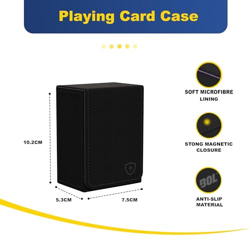 Boltquan Double Decker Poker Card Case – Holds Two Decks, Black-Grey, Faux Leather, Magnetic Closure