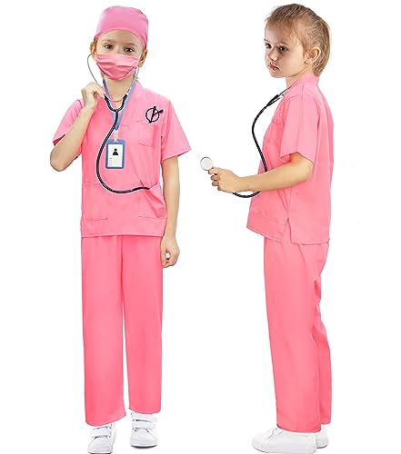 BOMLY 7-Piece Doctor Costume for Kids Ages 3-11 – Includes Stethoscope with Heartbeat Sound