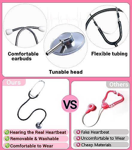 BOMLY 7-Piece Doctor Costume for Kids Ages 3-11 – Includes Stethoscope with Heartbeat Sound