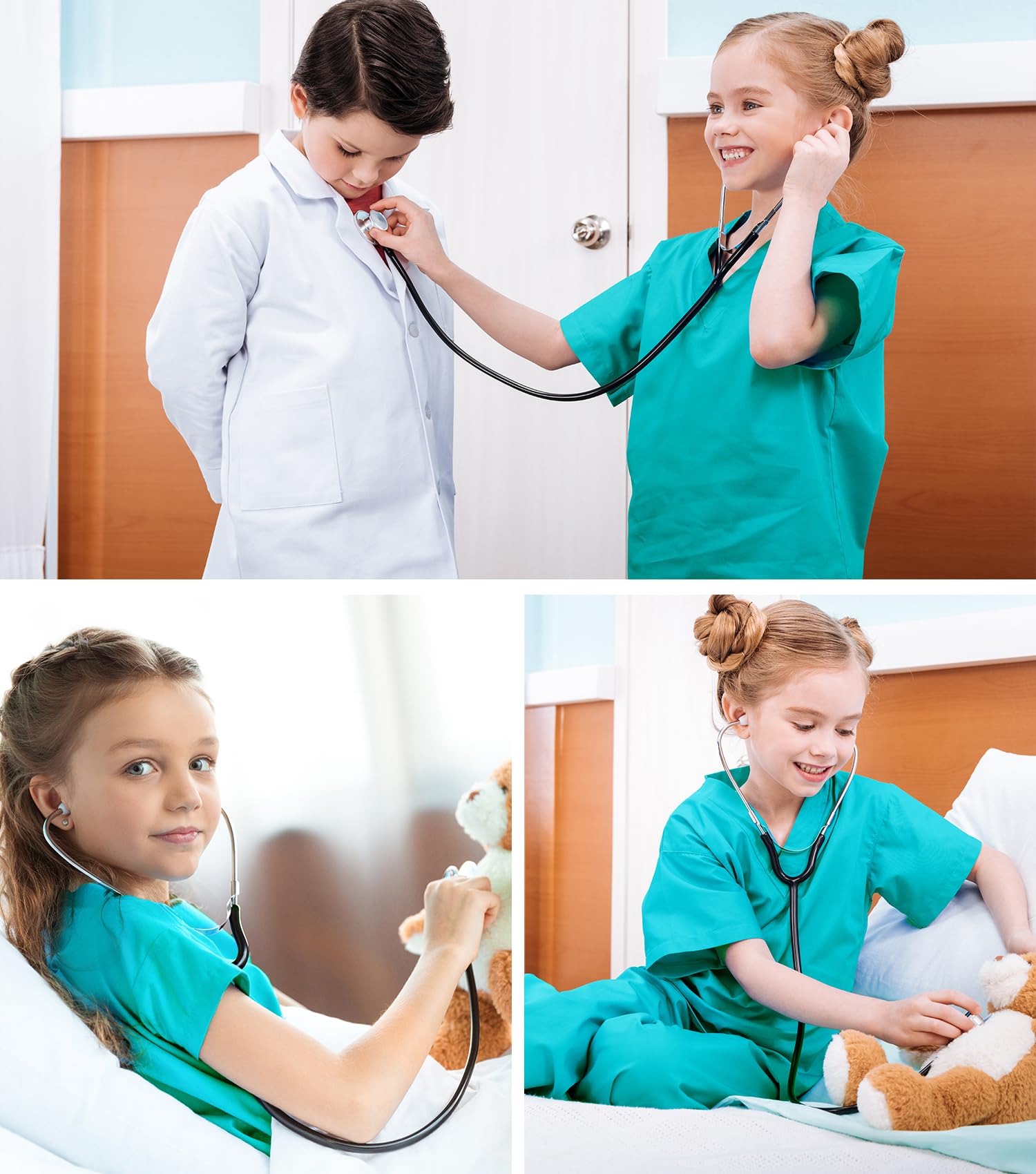 BOMLY 7-Piece Doctor Costume for Kids – Toddler Nurse Scrubs Set with Heartbeat Stethoscope, Ages 3-11