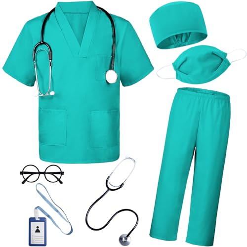 BOMLY 7-Piece Doctor Costume for Kids – Toddler Nurse Scrubs Set with Heartbeat Stethoscope, Ages 3-11
