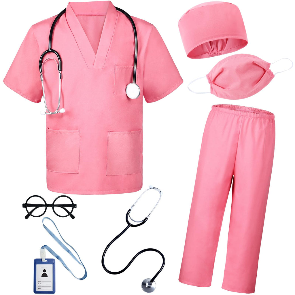 BOMLY 7-Piece Kids Doctor Costume Set – Toddler Nurse Scrubs with Sound Stethoscope for Ages 3-11