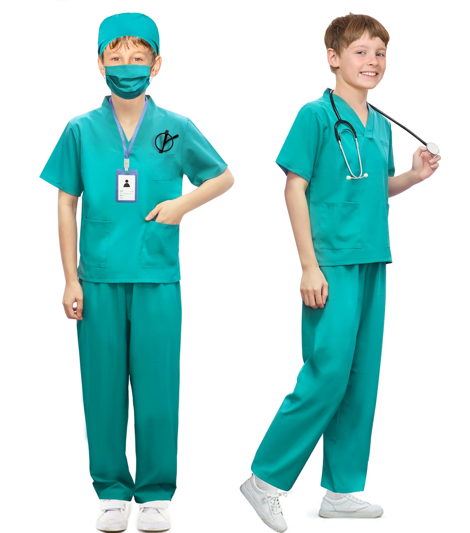 BOMLY 7-Piece Kids Doctor Costume – Toddler Nurse Scrubs Set with Stethoscope, Ages 3-11