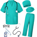 BOMLY Doctor Costume for Kids 7-Piece Scrubs Set with Interactive Stethoscope - Ages 3-11