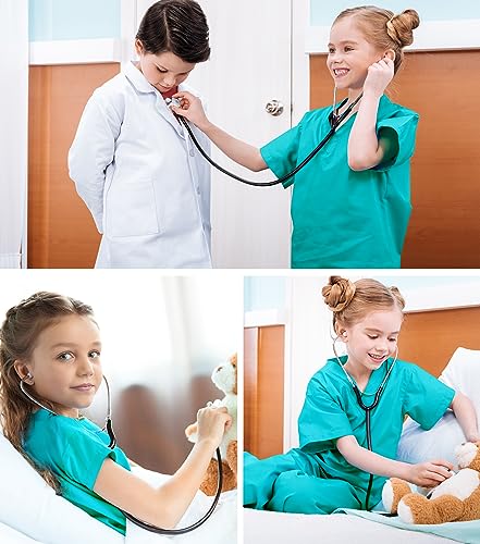 BOMLY Doctor Costume for Kids 7-Piece Scrubs Set with Interactive Stethoscope - Ages 3-11