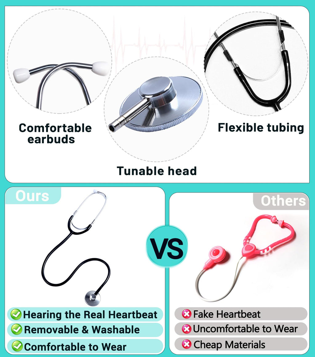 BOMLY Doctor Costume for Kids 7-Piece Scrubs Set with Interactive Stethoscope - Ages 3-11