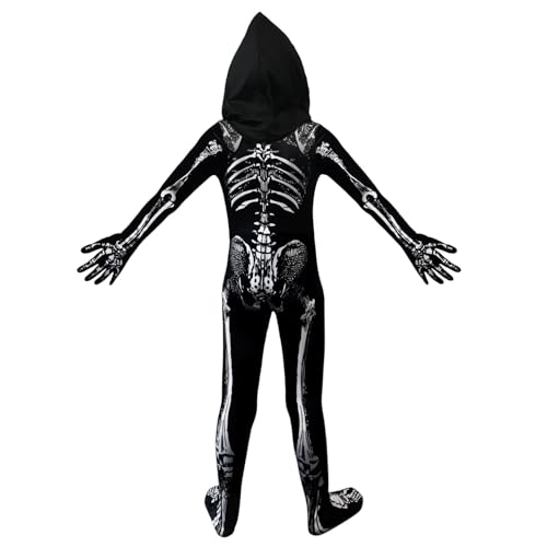 BOMLY Kids Halloween Skeleton Costume – Hooded Jumpsuit with Mask for Boys and Girls
