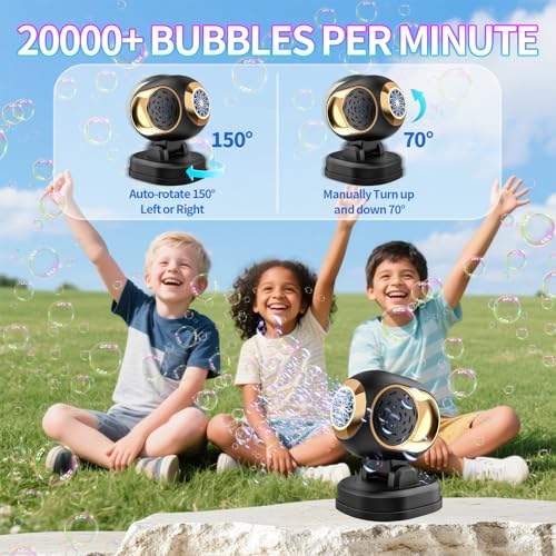 BOMOCO Battery Operated Bubble Machine – Automatic Bubble Blower with LED Lights, 20,000+ Bubbles/Min, 150° Rotation, Safe ABS Plastic, for Kids Parties Outdoor Indoor