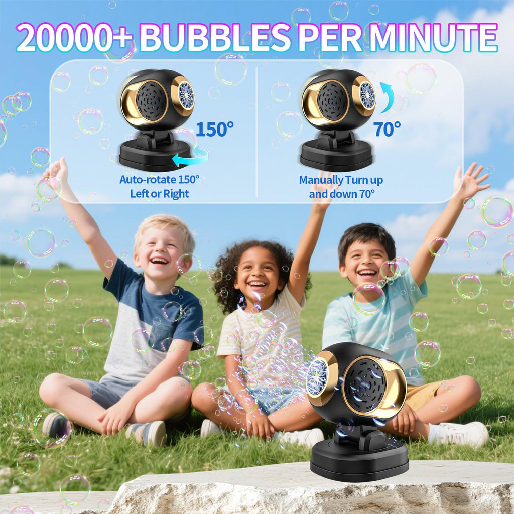 BOMOCO Battery Operated Bubble Machine – Automatic Bubble Blower with LED Lights, 20,000+ Bubbles/Min, 150° Rotation, Safe ABS Plastic, for Kids Parties Outdoor Indoor