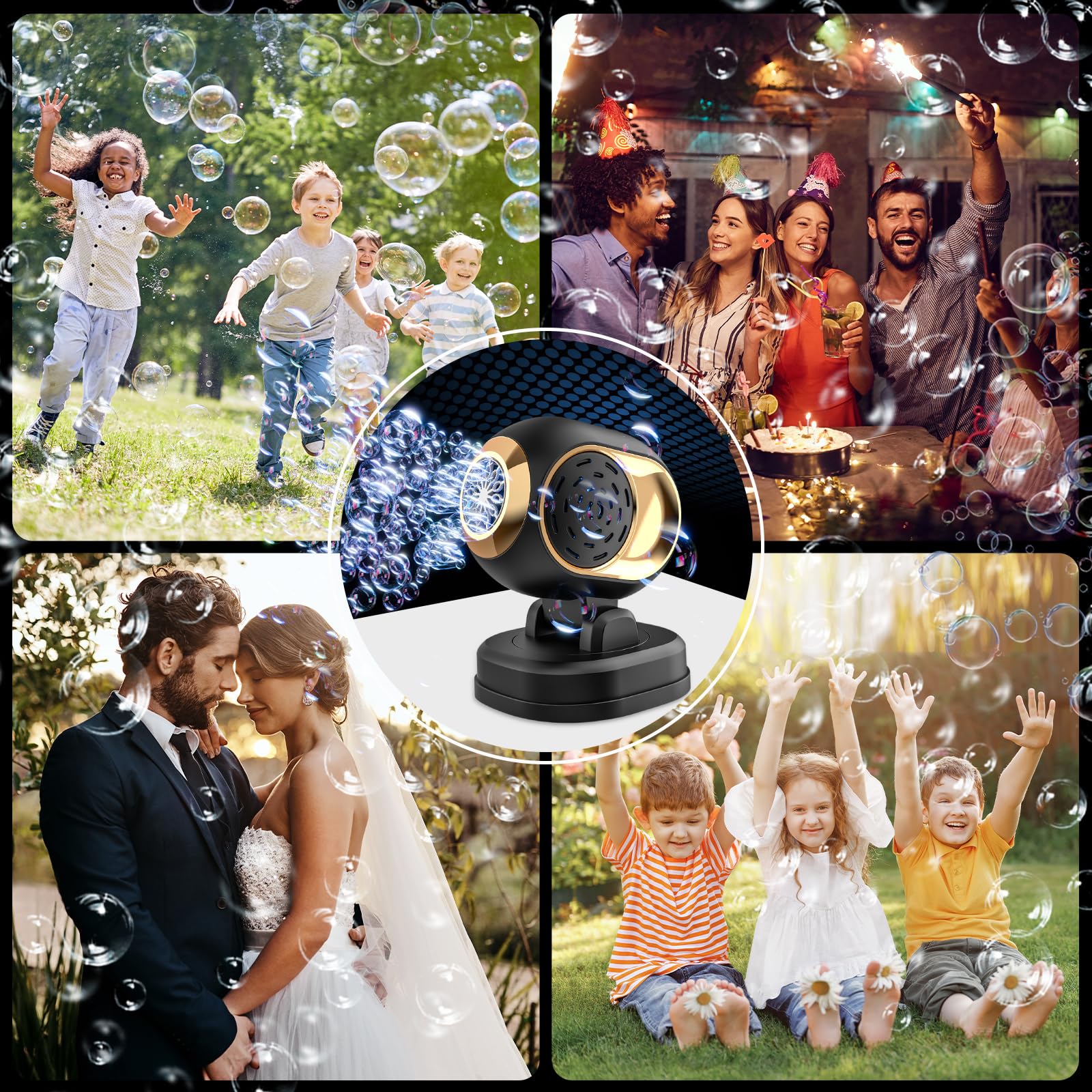BOMOCO Battery Operated Bubble Machine – Automatic Bubble Blower with LED Lights, 20,000+ Bubbles/Min, 150° Rotation, Safe ABS Plastic, for Kids Parties Outdoor Indoor