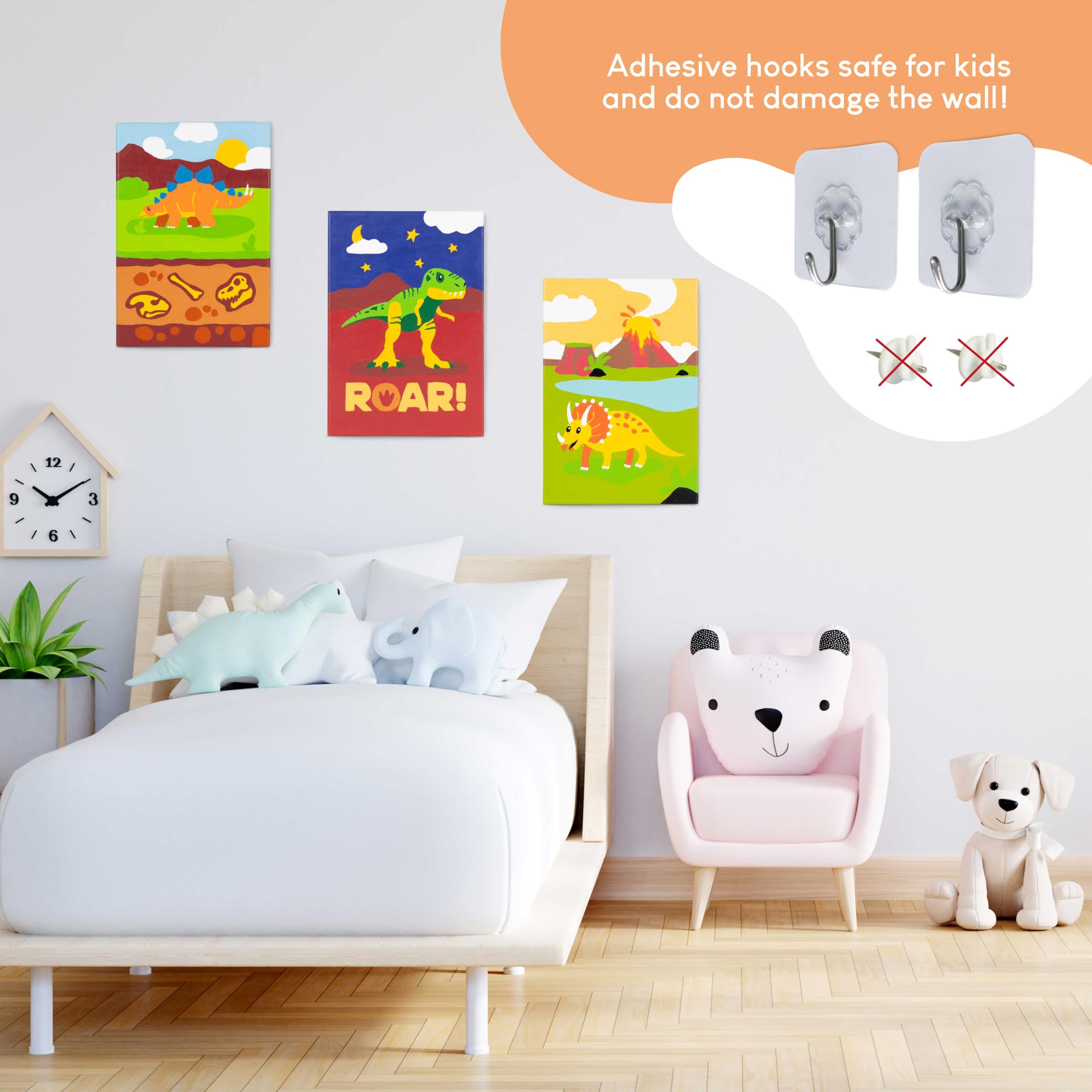 BONNYCO Paint by Numbers Kit for Kids – Dinosaurs Pack of 3 Canvases with Glow-in-the-Dark Paints
