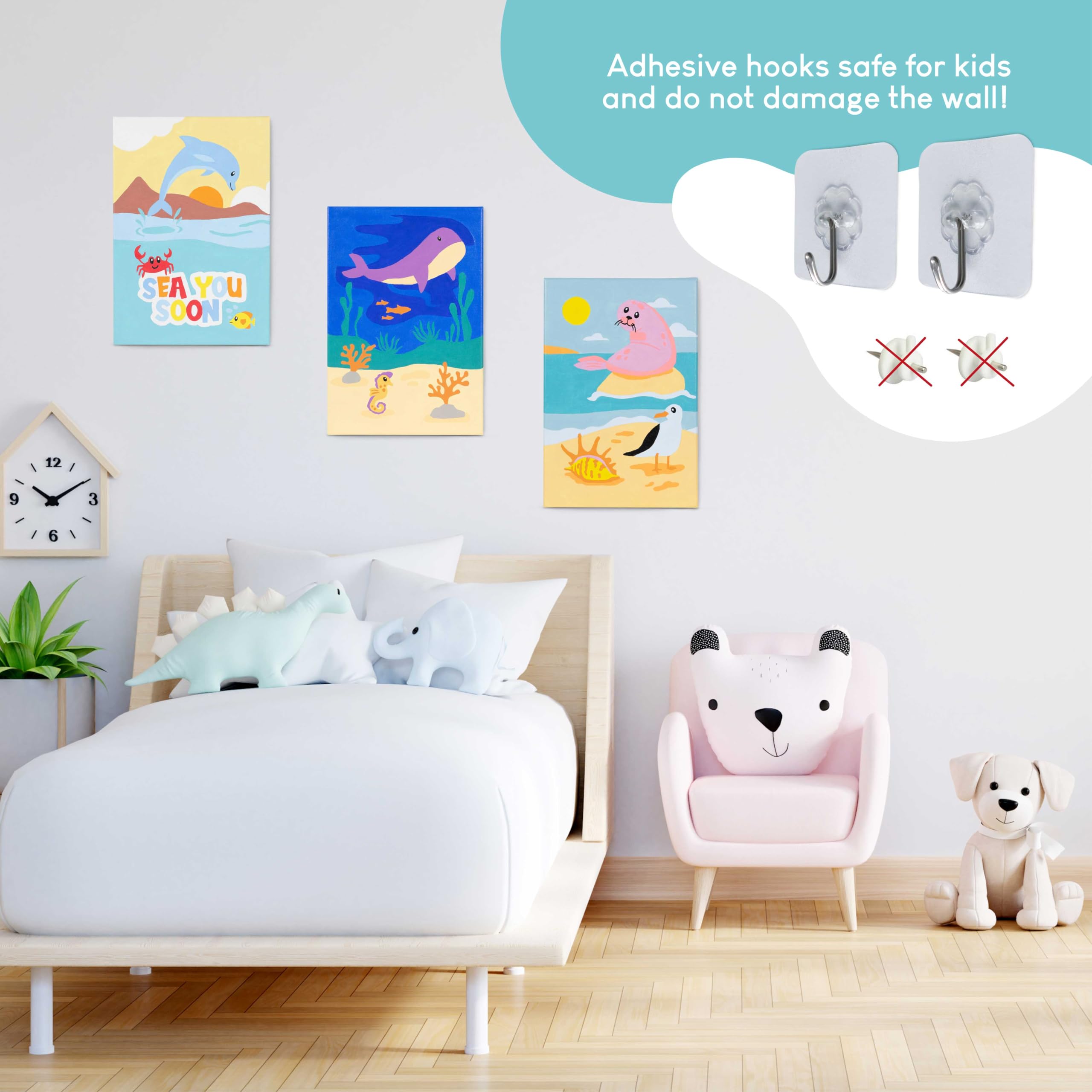 BONNYCO Paint by Numbers Kit for Kids Sea Animals – Pack of 3 Framed Canvases with Glow-in-the-Dark Paint