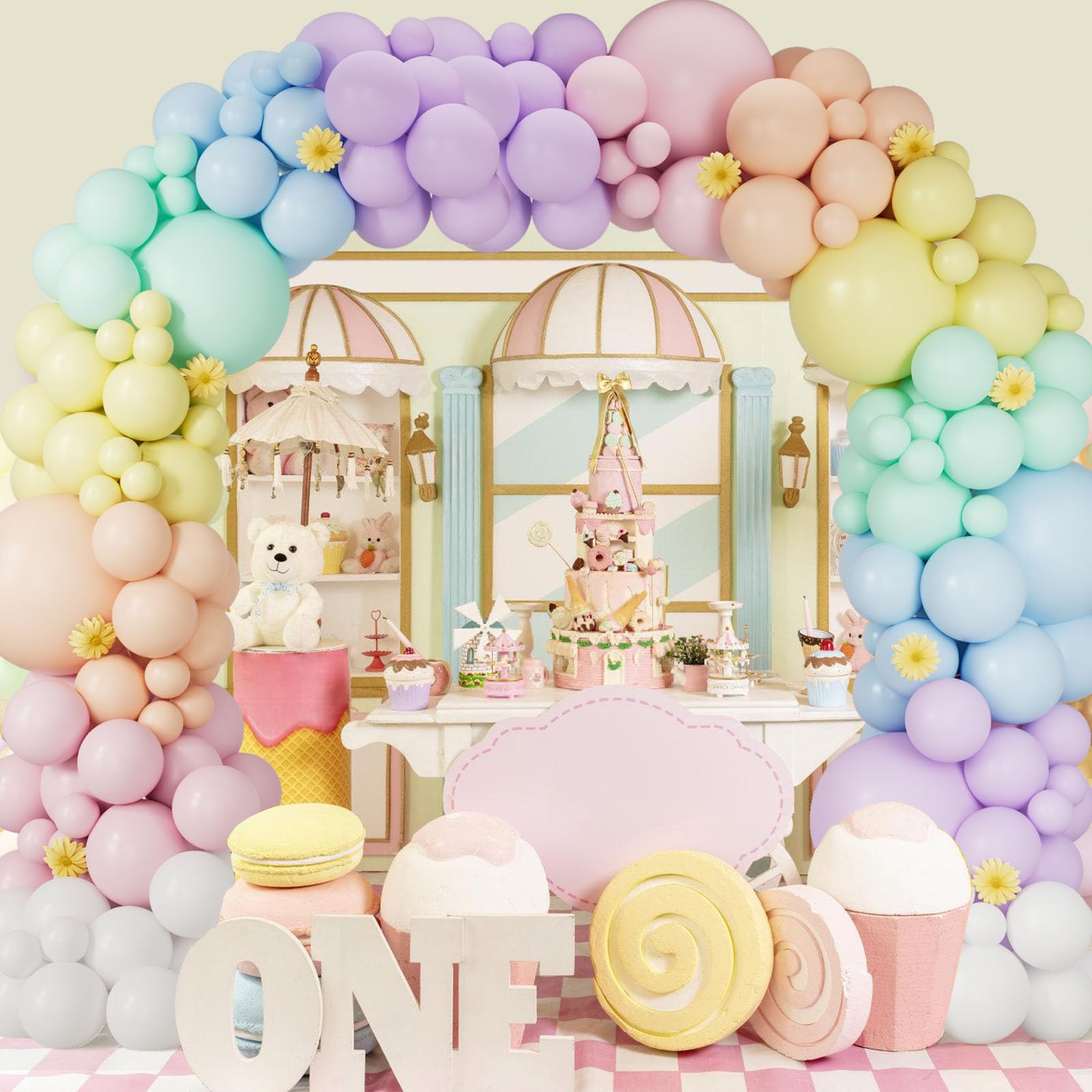 Bonropin 163-Piece Pastel Rainbow Balloon Arch Garland Kit – 7 Colors, 4 Sizes, Includes Ribbon & Tape for Baby Shower Wedding Birthday Unicorn Party