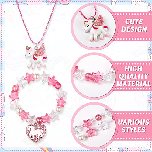 Bonuci 12-Piece Unicorn Mermaid Rainbow Necklace & Bracelet Set for Girls | Dress-Up Jewelry