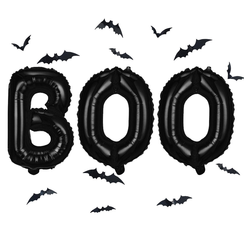 BOO Foil Balloons Set with 3D Bats - 16 Inch Halloween Banner Kit for Spooky Party Decor